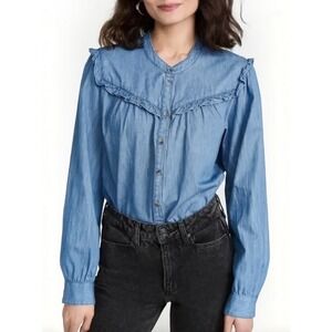 XIRENA Ryann Ruffle Chambray Button Down Top